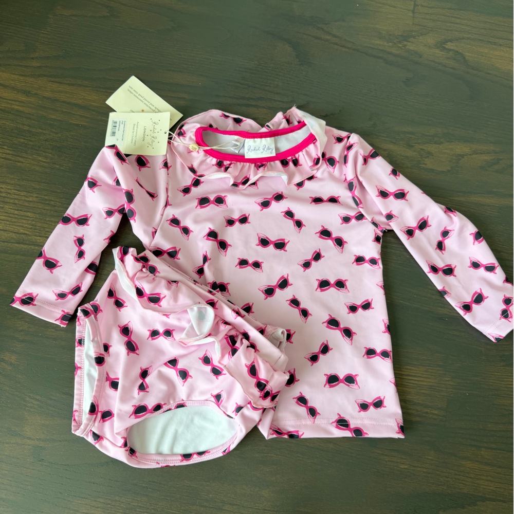 Rachel Riley Pink Sunglasses Print Rash Guard Swim Set